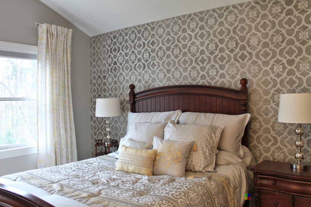 bedroom stencil accent wall