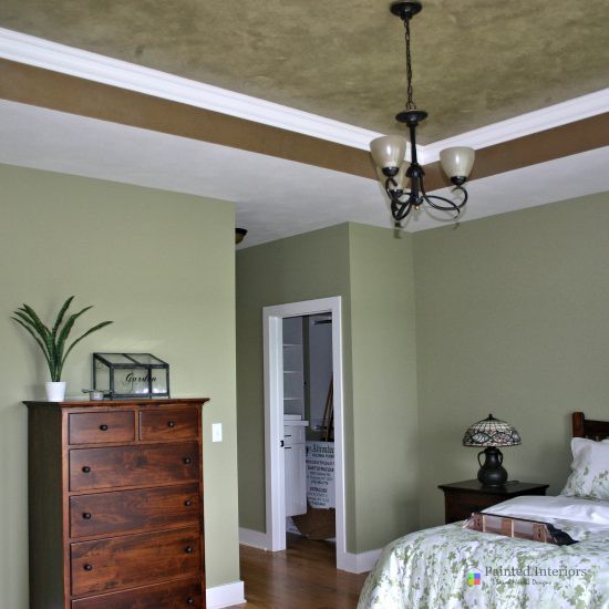 faux painted trey ceiling with scattered leaves