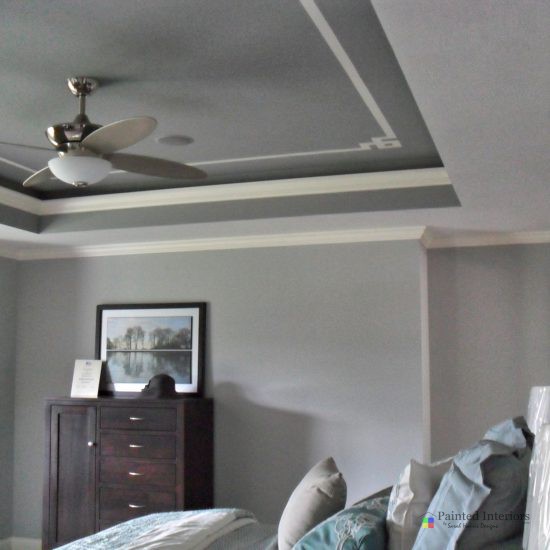 trey ceiling with gray and creme hand painted stripes